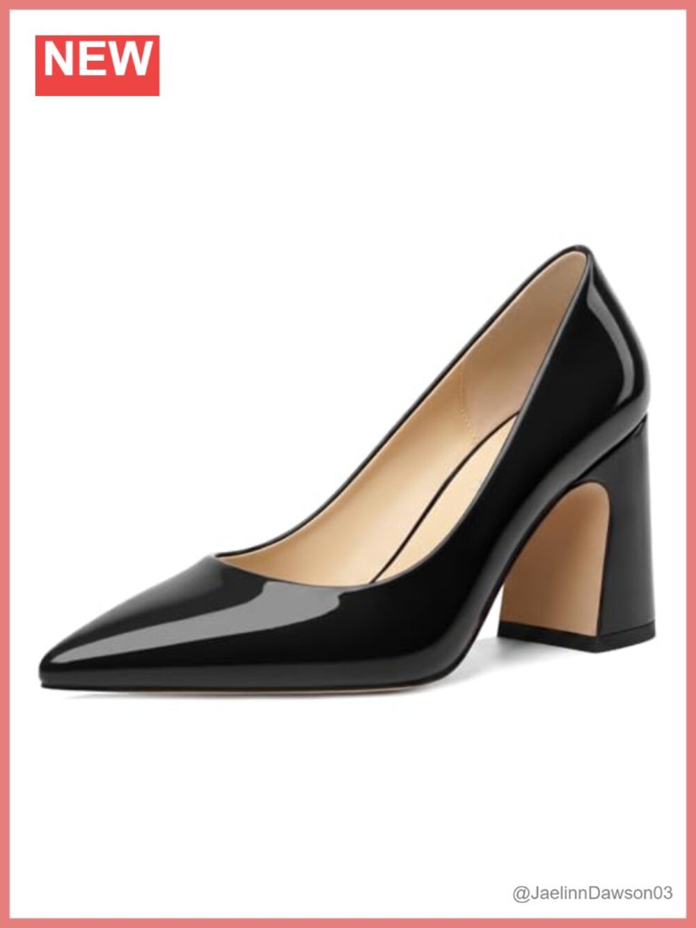 Women's Patent Leather Chunky Heel Pumps Pointed Toe Slip On Dress Shoes 3.5"